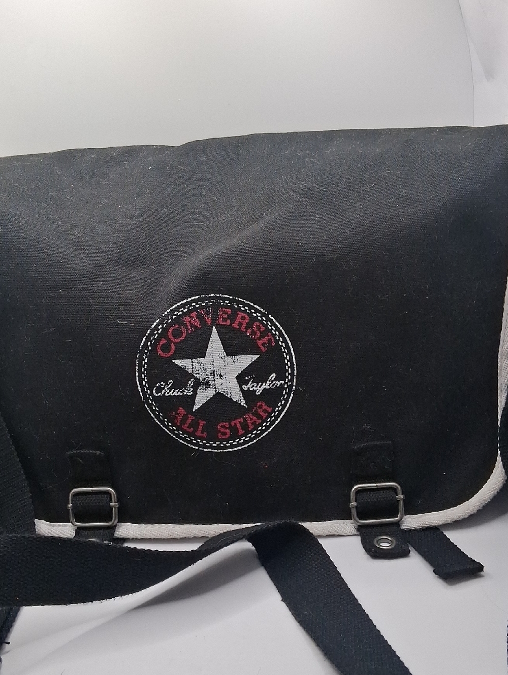 Converse Black Canvas Messenger Bag with Red All Star Logo